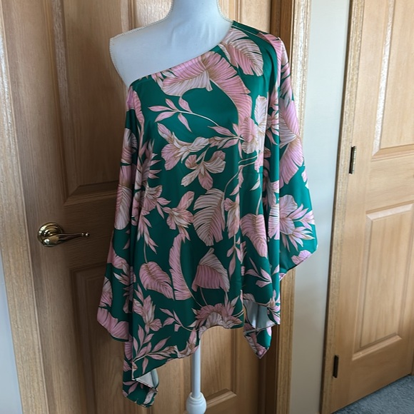 Boston Proper Tropical Slouchy Charmeuse Palm Blouse Top L/XL - Picture 4 of 9